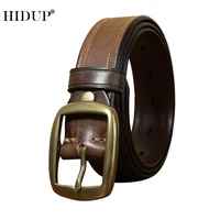 hidup top quality design mens retro styles pure cow leather belt gold brass buckle cowhide belts jeans accessories 3 3cm nwj1103