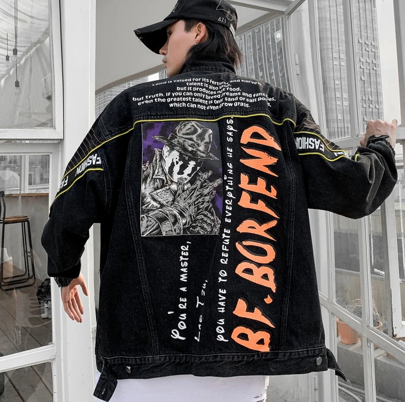 Джинсовые куртки для мужчин черная Японская уличная джинсовая куртка | Мужская