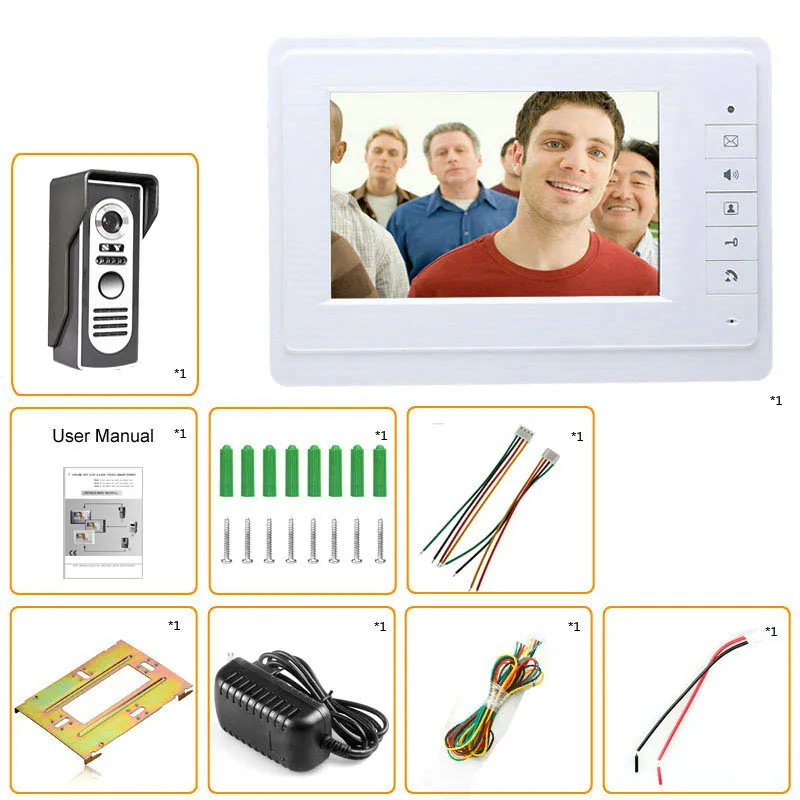 

7'' TFT LCD Wired Video Door Phone Visual Video Intercom System Speakerphone Intercom Doorbell With Waterproof Outdoor IR Camera