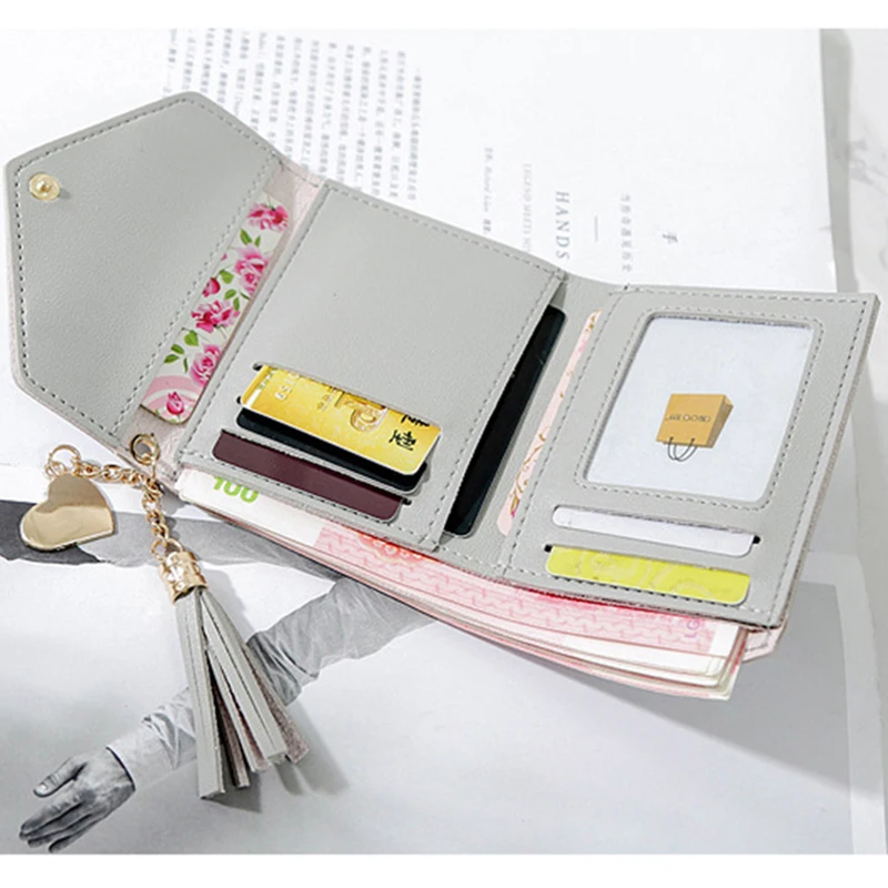 2019 Однотонный женский кошелек с кисточками для кредитных карт маленький