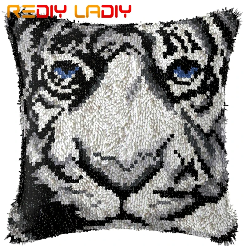 Наволочка с крючком застежкой белый тигр набивная ткань Подушка передняя