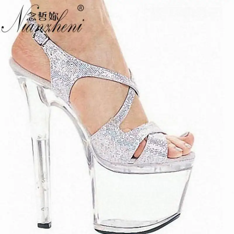 

17cm Womens SummerWedding Party Crystal Shoes 7 Inch Sexy Evening Clear Pole Dancing High Heels Elegant Transparent Sandals