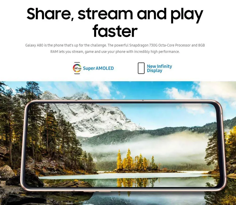 samsung Galaxy A80 A8050 4G LTE мобильный телефон 6," 8 ГБ ОЗУ 128 Гб ПЗУ Snapdragon 730 Android 3700 мАч NFC две sim-карты
