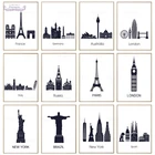 Плакат с изображением знаменитого здания, путешествия по миру, Нью-Йорка, Лондона, Парижа, России, Бразилии, черно-белая Настенная картина