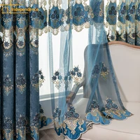 chenille european curtains 2021 blackout bay window water soluble hollow embroidered curtains for living dining room bedroom
