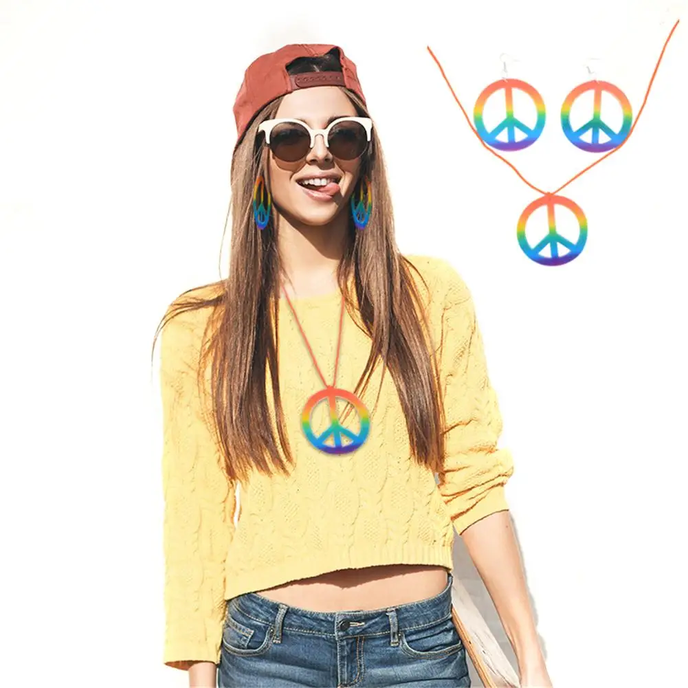 Солнечные очки в стиле хиппи подвеска виде знака мира серьги с радужным