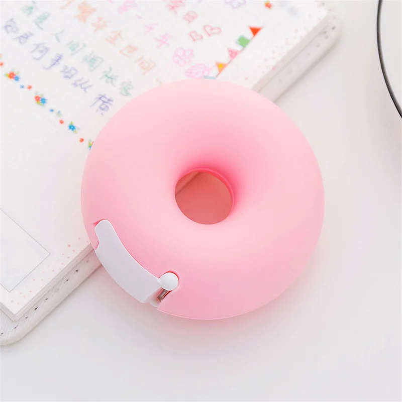 

1Pc Korea Creative Cartoon Tape Dispenser Stationery Portable Donut Tape Holder Invisible Tape Cutter With Small Tape Inside