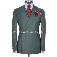 Conjunto de chaqueta y pantalones para hombre, traje ajustado de 2 piezas, color verde oscuro, Blazer informal hecho a medida, para boda y fiesta (1)