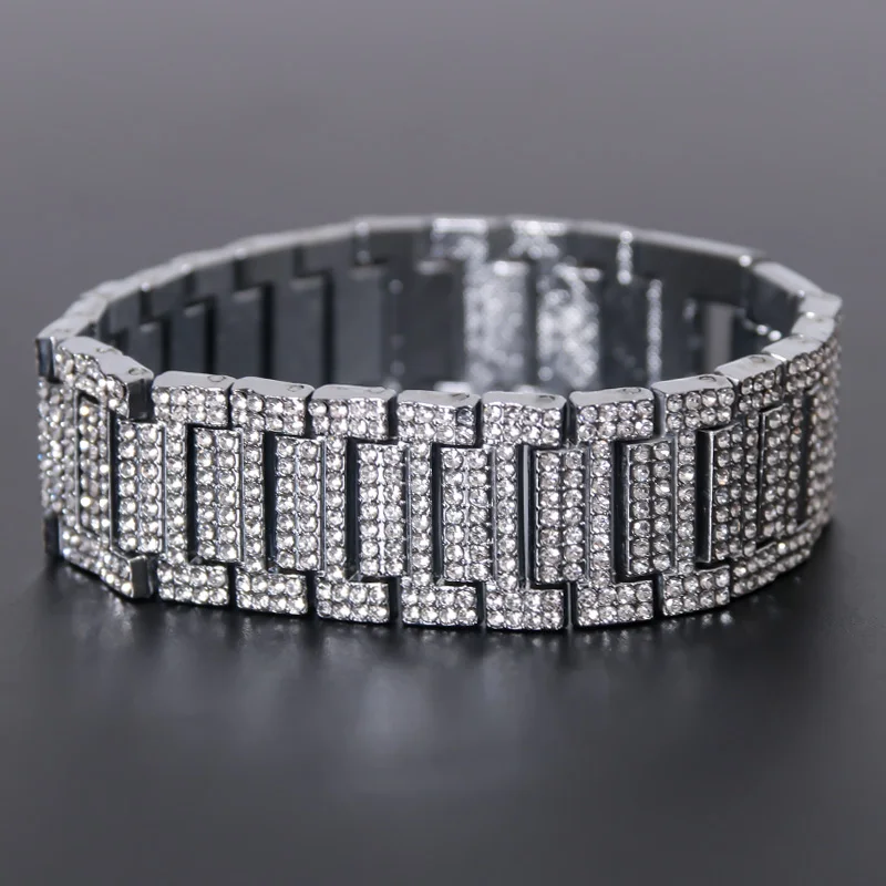 В стиле хип-хоп 21 мм Полный Стразы цепи из нержавеющей стали цвета: золотистый