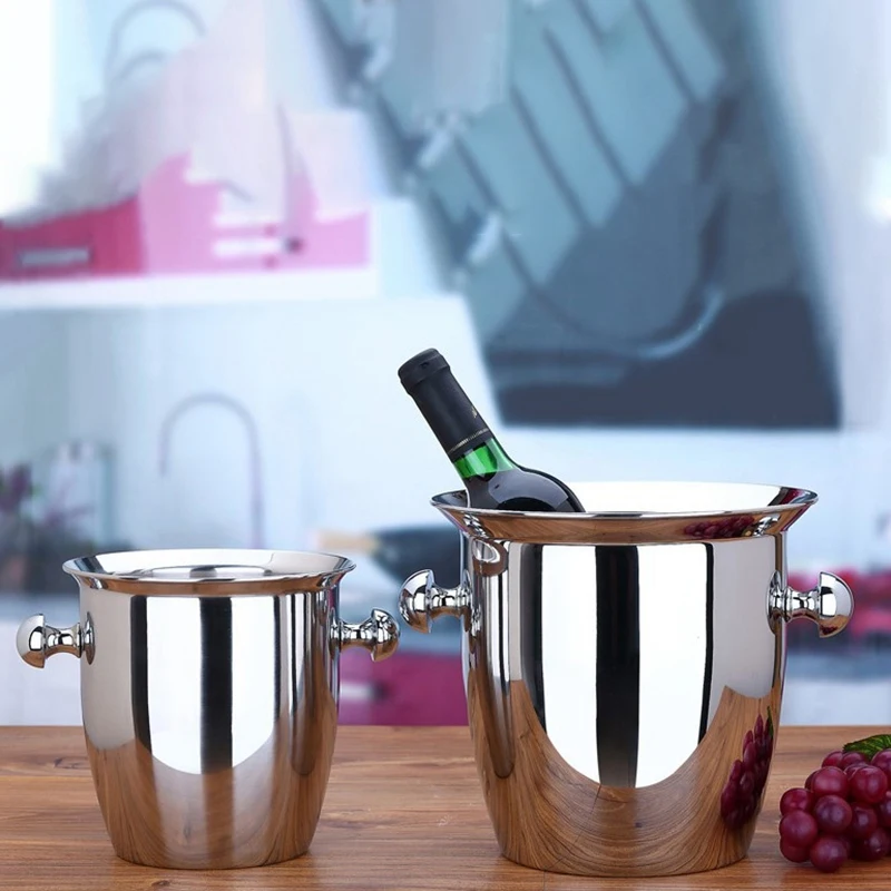 

Stainless Steel Thickened Red Wine Ice-Pail Cooler Box Thickening Champagne Bucket Ice Bucket Wine Cooler For Hotel Bar