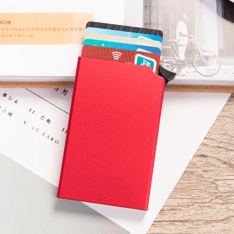 Weduoduo RFID Противоугонный держатель для карт тонкий ID кредитный держатель для карт унисекс автоматически твердый металлический кошелёк для банковских карт бизнес мини - Цвет: Red