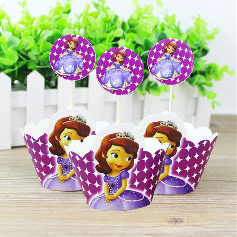 12 компл Caketopper с принцессой Софией одноразовая посуда днем рождения вечерние
