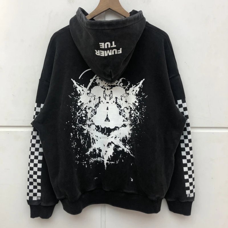 

Толстовка из плотной ткани с рисунком ревеня, винтажные потертые свитшоты для мужчин и женщин, высококачественный плотный пуловер из бежев...