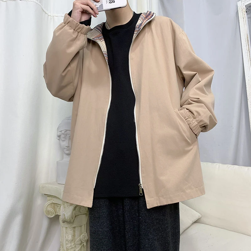 

Plaid Jacket Men's Fashion Retro Casual Double-sided Wear Hooded Jackets Mens Streetwear Loose Hip-hop Bomber Jacket Men S-5XL