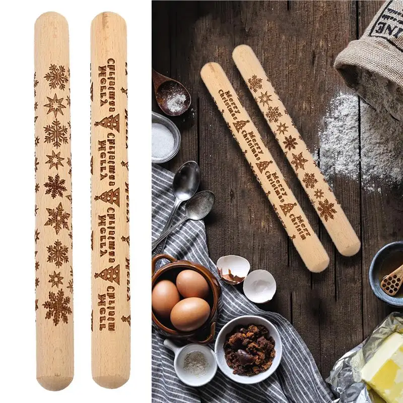 Скалка для теста гладкая эргономичная Деревянная Рождественская с прозрачным и