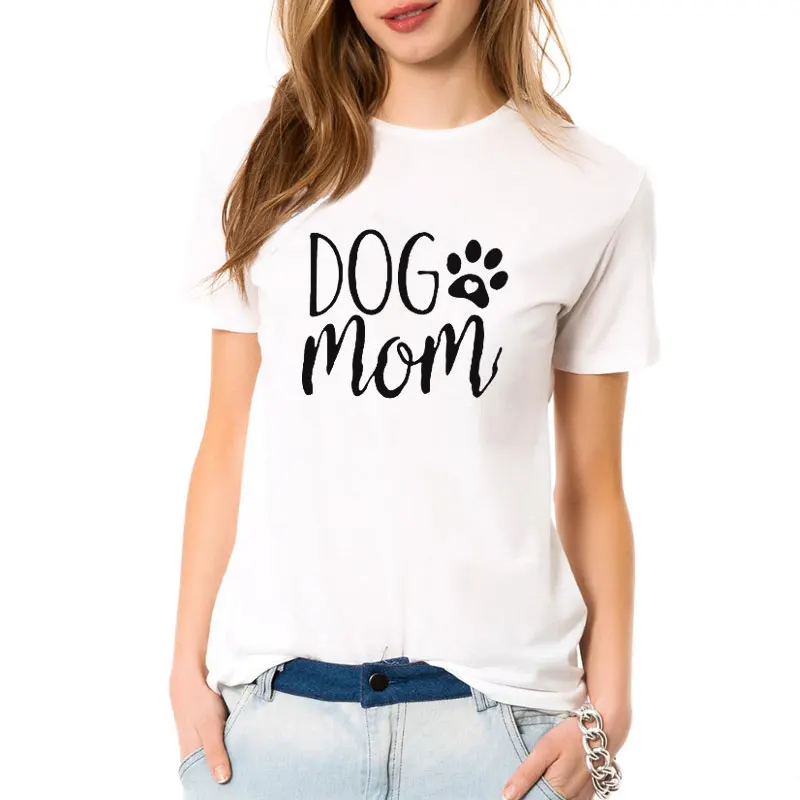 

Loose Size T Shirt Tunique Camisa Femme Graphic Tees Women Letter T-shirt Das Mulheres Dog Mom Paw O-neck White Shirt