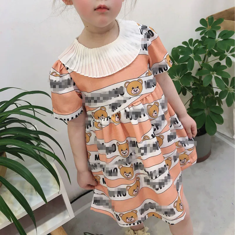 Модные платья с короткими рукавами для маленьких девочек летнее Повседневное