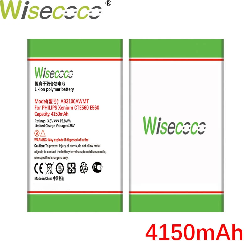 

WISECOCO 4150mAh AB3100AWMC AB3100AWMT Battery For PHILIPS Xenium E181 E180 CTE181 CTE180 Mobile Phone With Tracking Number