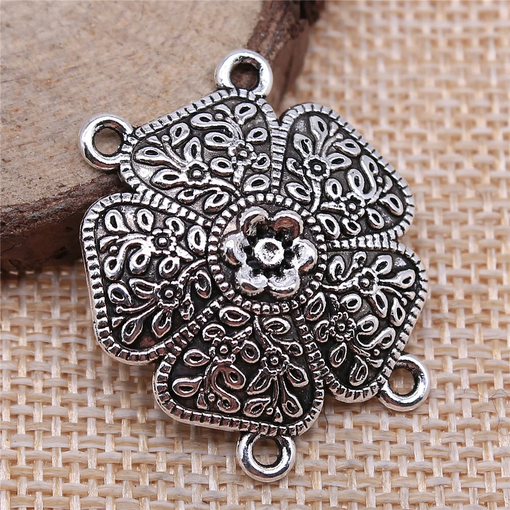 

4Pcs 28x31mm Antique Silver Color Body Chain Flower Porous Connector For DIY Jewelry Making DIY Handmade Jewelry
