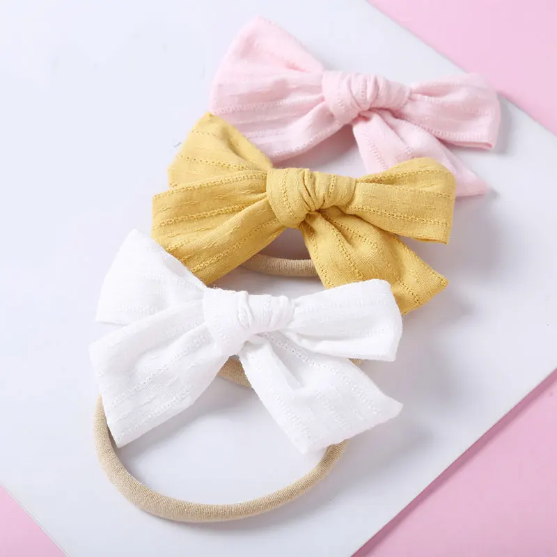 

Cute Solid Color Baby Headband Thin Nylon Cotton Linen Girls Bows Hair Bands Headwrap Children Infant Stripe Hair Accessories