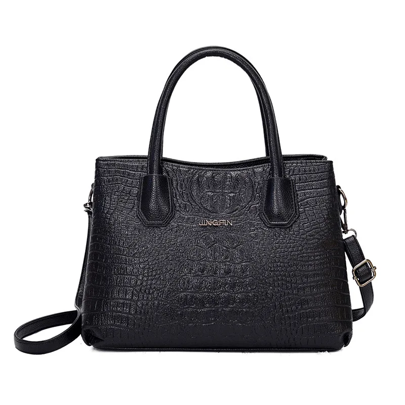 

ICEV new casual simple women's leather handbag alligator messenger bag solid zipper shoulder bag ladies office clutch top handle