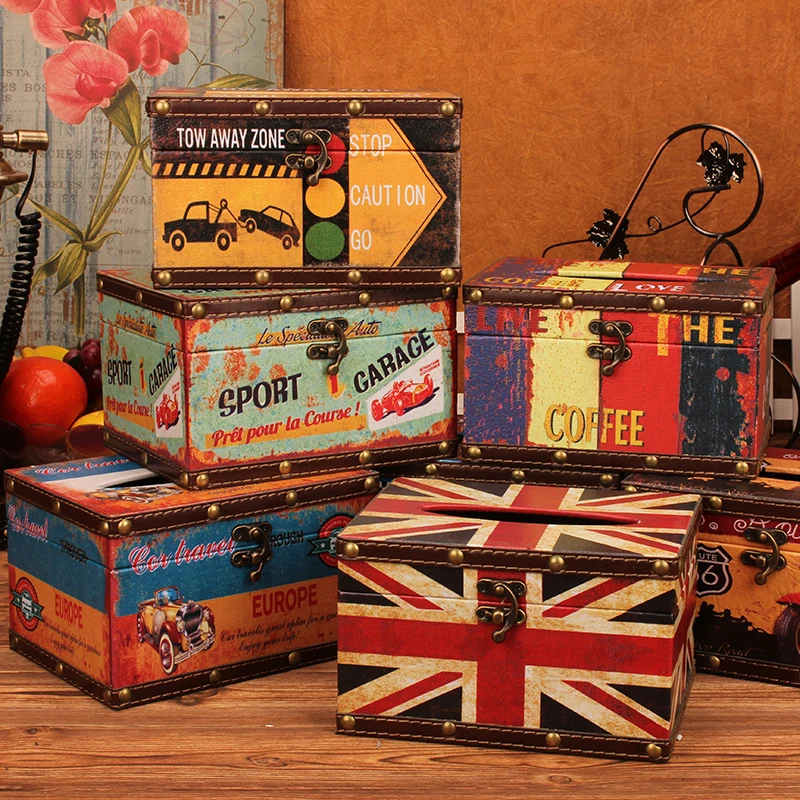 

European leather waterproof Tissue case tray draw creative American child home napkin box