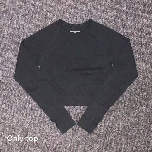 Black top Комплект для йоги из 3 предметов, бесшовные леггинсы+ спортивный бюстгальтер+ укороченный топ с длинными рукавами, женская одежда для зала и бега, спортивный костюм для фитнеса с высокой талией - Цвет: Black top