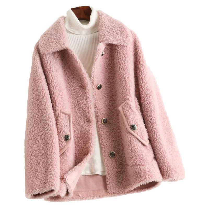 Genuine Wool Blend Fur Coat  Winter Women Outerwear Jacket  LF2129