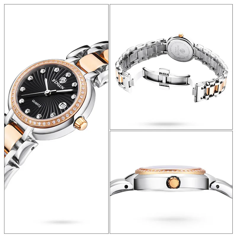 Лидер продаж женские часы BINLUN Роскошные водонепроницаемые с бриллиантовым