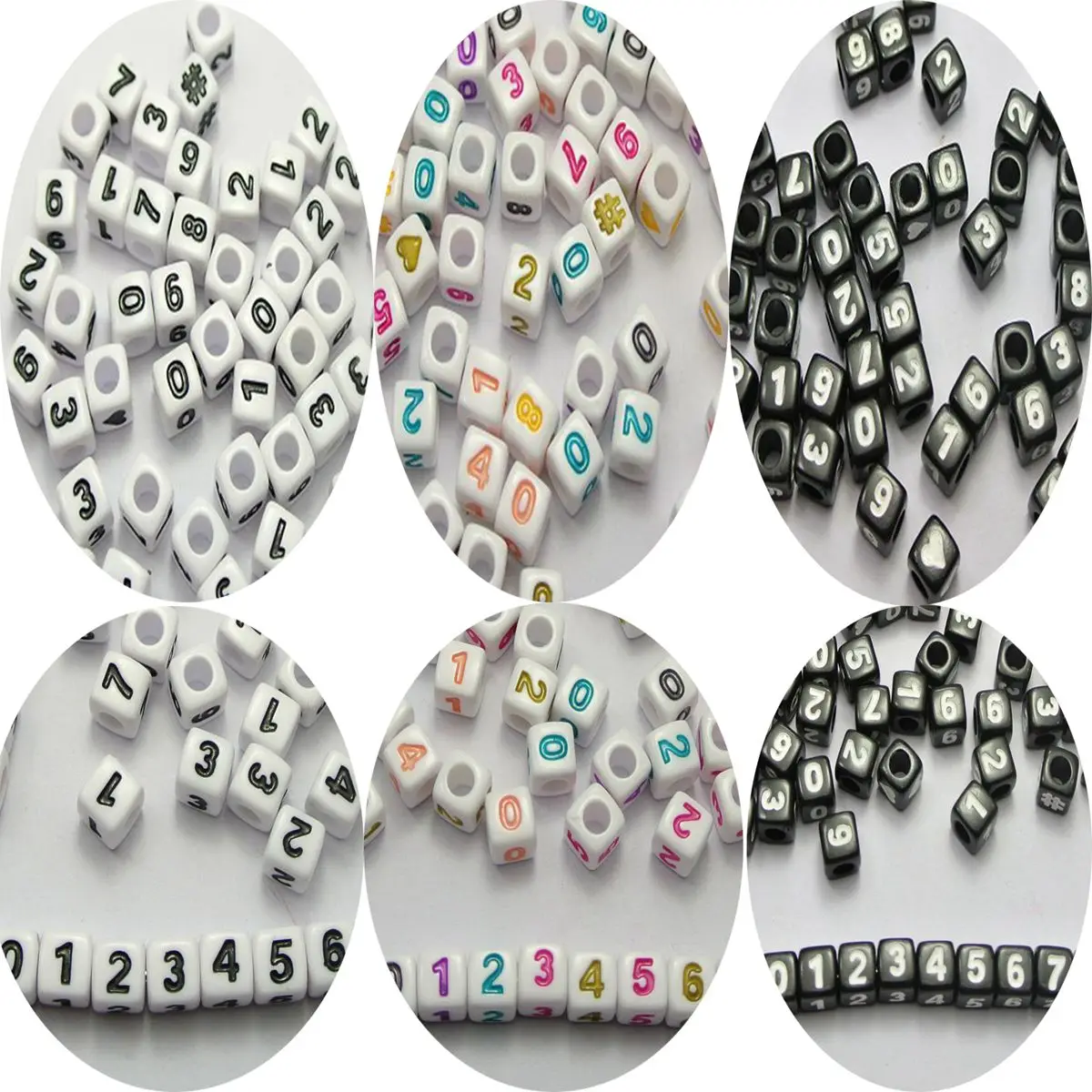 

200 Assorted Number "0-9" "#" Cube Pony Beads 7X7mm Jewelry Kids Craft Beads