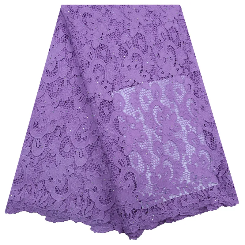 Фиолетовая африканская Водорастворимая кружевная ткань французская Тюлевая с