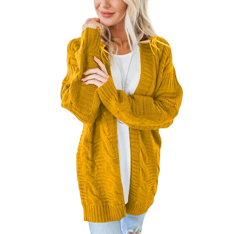 

Cardigan autumn sweater women long-sleeved fashion twist cardigan European and American style solid color long thick sweater