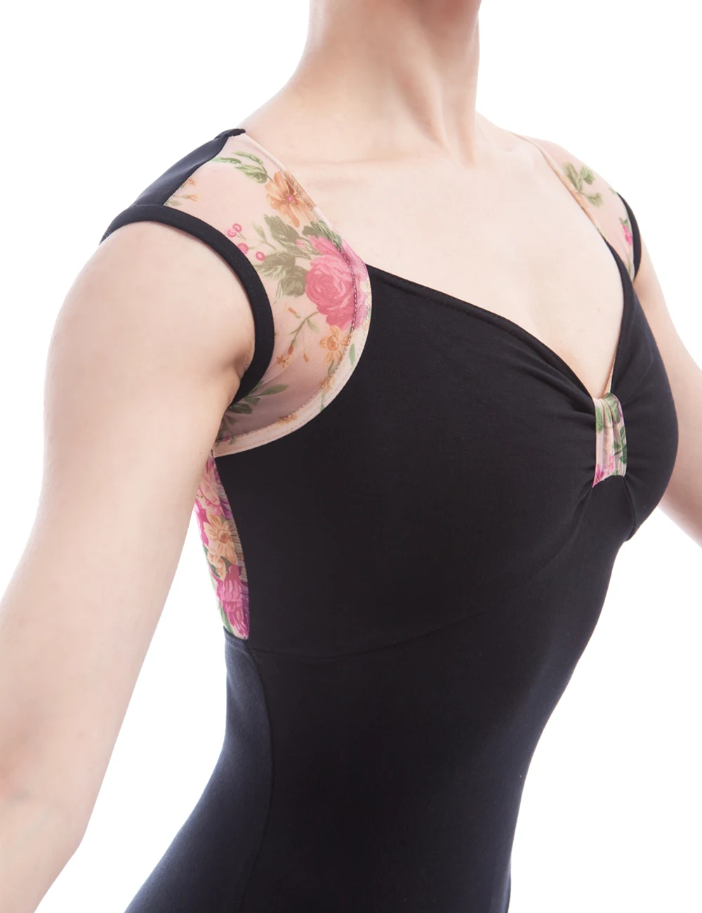 Черная хлопковая танцевальная одежда с V образным вырезом и сетчатым принтом