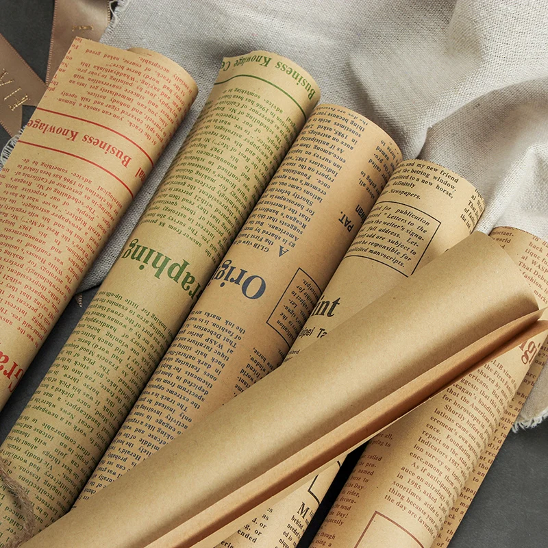 

20Sheets 50X70cm Flower Bouquet Gift Wrapping Paper Retro English Newspaper Kraft Paper Handmade Gifts DIY Packaging Material