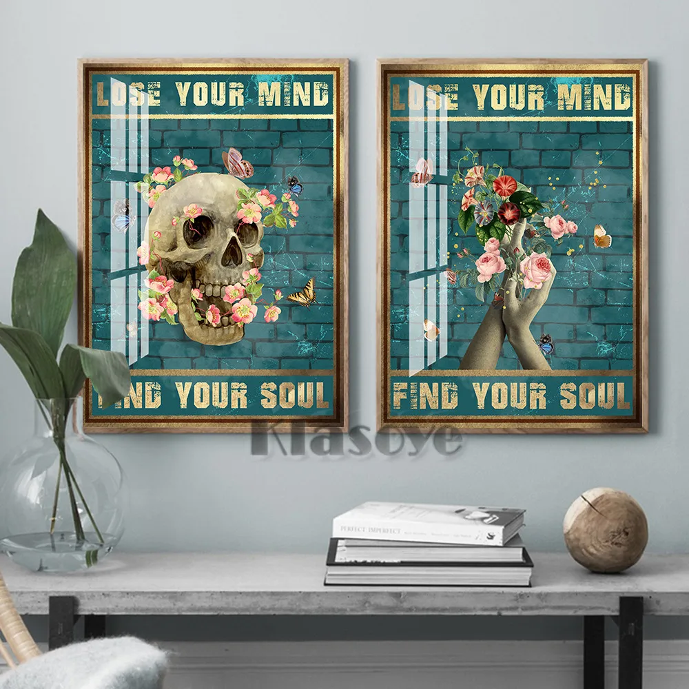 

Funny Renaissance Wall Hanging Poster Flower Skull Hand Canvas Art Prints Wall Decor Weird Gifts Doctor Office Decorate Painting