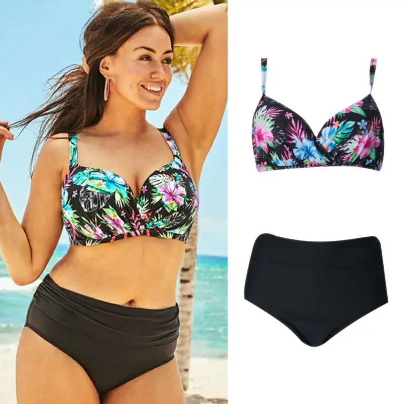 Женский комплект бикини большого размера бандажный бюстгальтер с цветочным