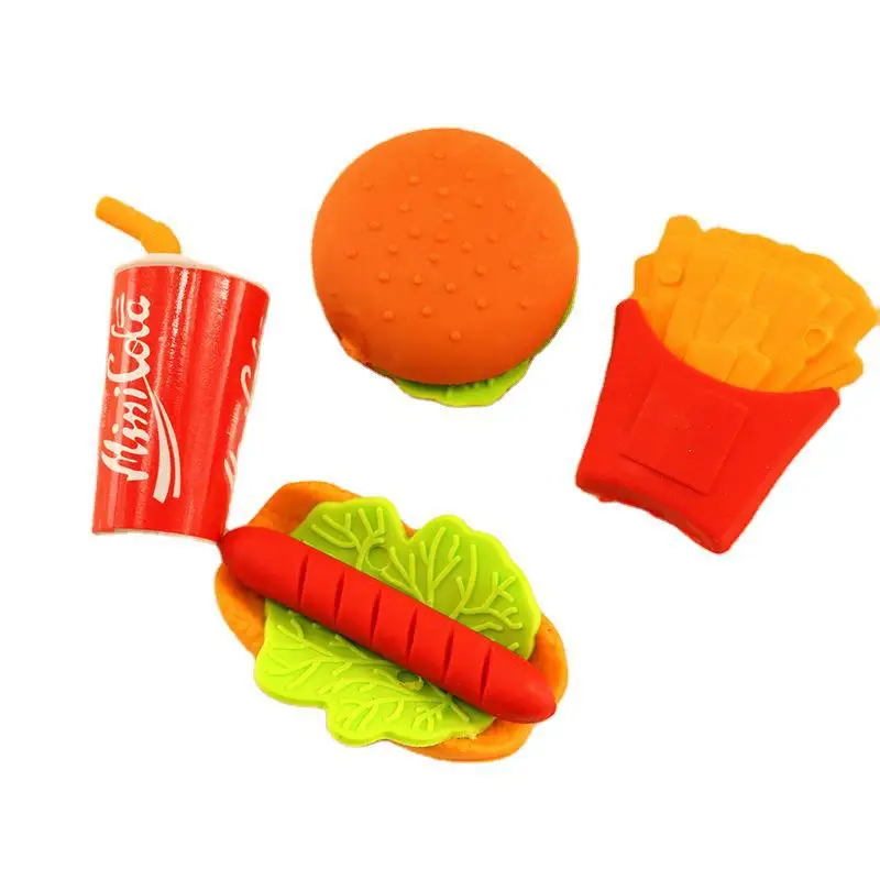 

24 pcs/lot Creative Hamburg Hot Dog Eraser Cute Rubber Erasers Promotional Gift for kids Stationery office school supplies