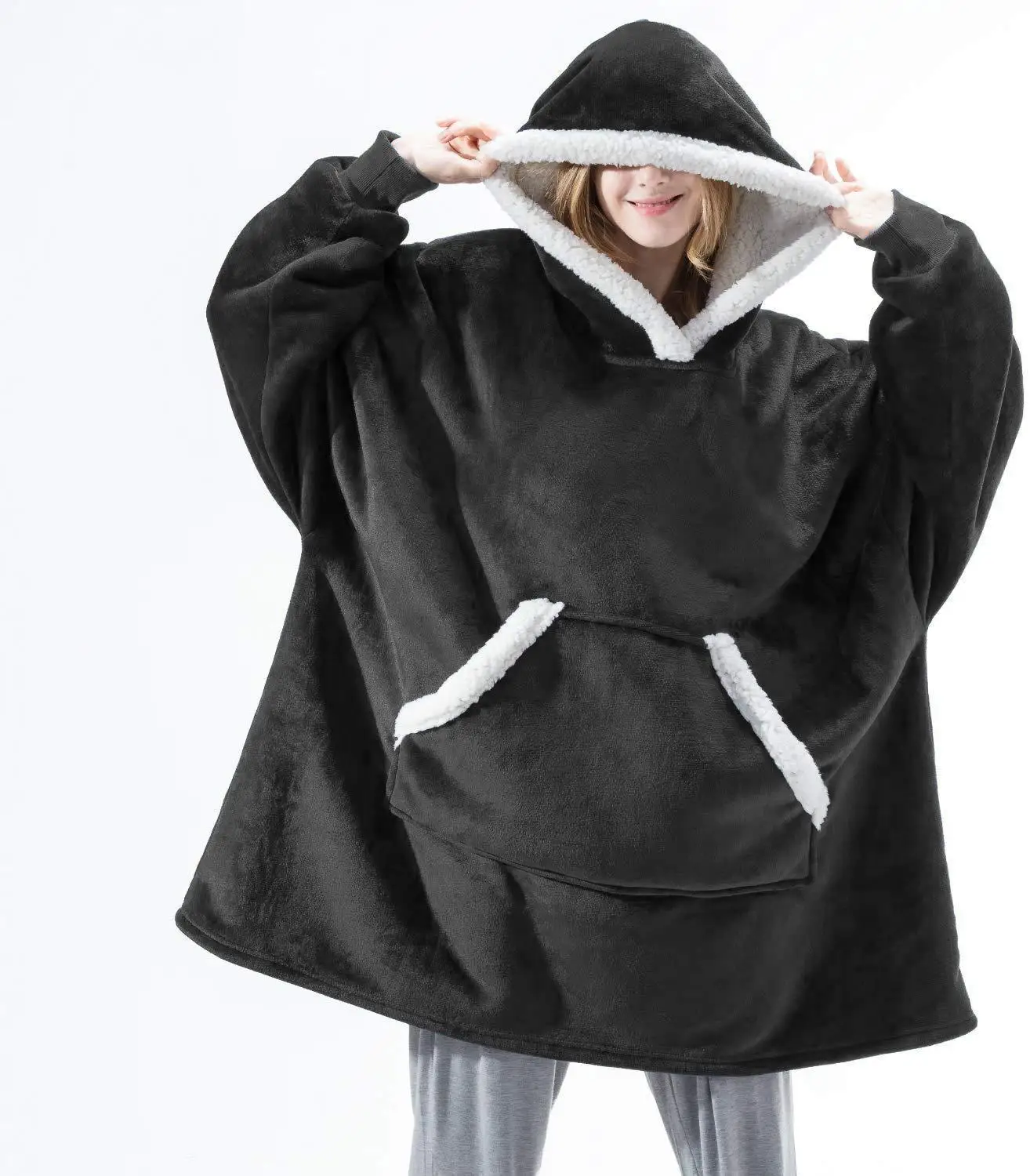 

Oversized Hoodies Blanket With Sleeves Sweatshirt Plaid Winter Fleece Hoody Women Pocket Female Sherpa Giant Hooded Oversize