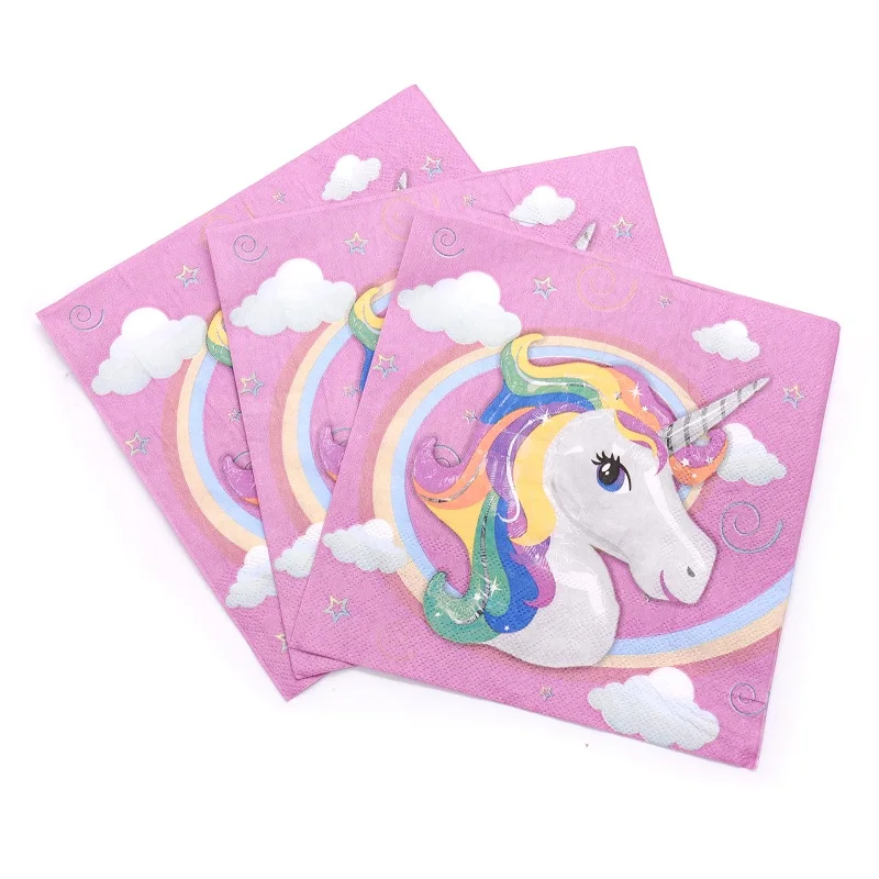 20pcs napkins Детские вечерние принадлежности серии единорог, свечи в виде единорогов, пригласительные открытки, флаги бумажные баннеры, флажки детские украшения на день рождения - Цвет: 20pcs napkins