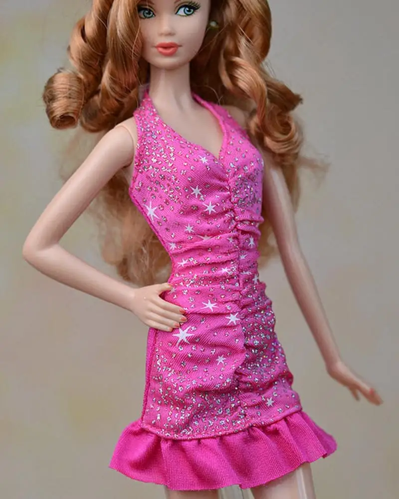 Розовое платье без рукавов с V-образным вырезом для куклы Барби наряды вечернее