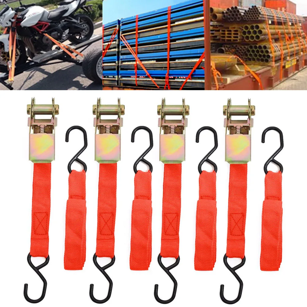 4pcs Durable Car Tension Rope Tie Down Strap Strong Ratchet Belt Luggage Bag Cargo Lashing With Metal Buckle Tow Rope Tensioner
