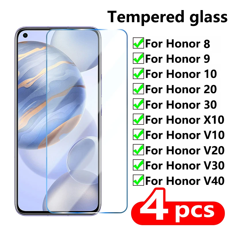 Защитное стекло для Huawei Honor 20/10/9 Lite закаленное V 10 20 30 Pro 8X 9X 9S 20i 10i защита экрана 4 шт.