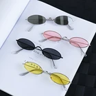 Овальные Солнцезащитные очки в стиле ретро для женщин, небольшие Брендовые очки с металлическими линзами черного цвета, винтажные модные дизайнерские круглые солнечные очки