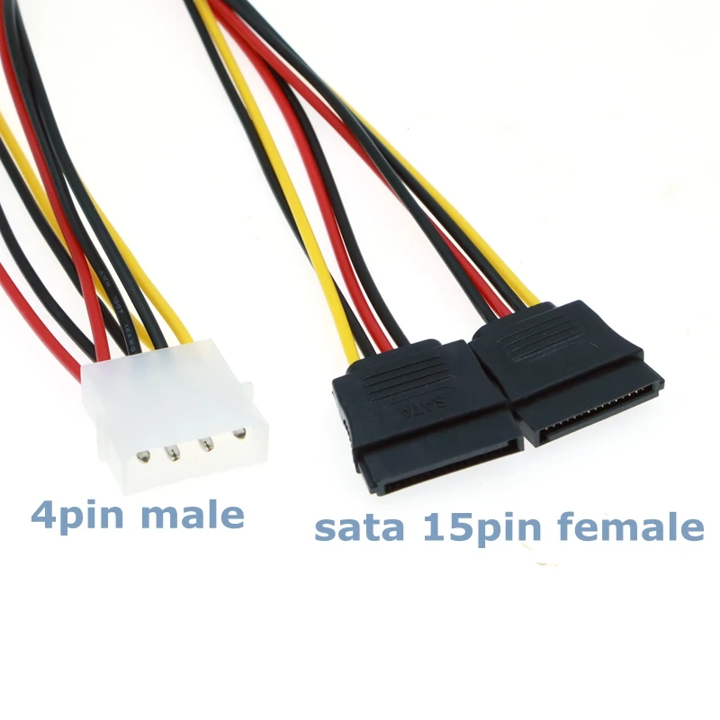 

Кабель питания Molex IDE с 4-контактным разъемом 20 см на два 15-контактного последовательного разъема ATA, подходит для SATA SSD D Plug SATA Конверсионный к...