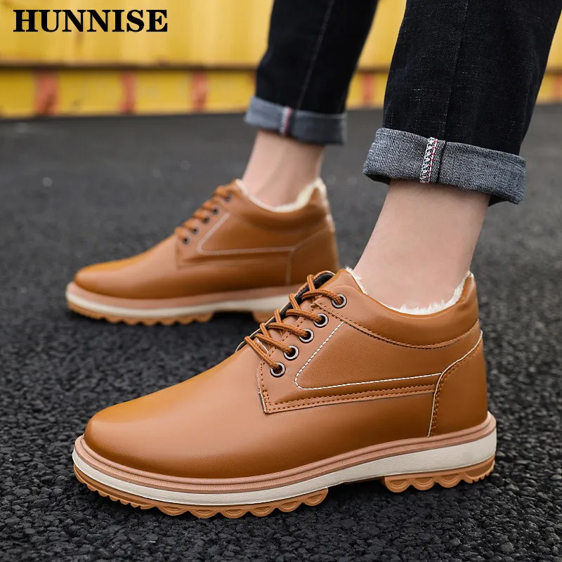 HUNNISE/повседневные мужские ботинки модные зимние зимняя теплая обувь для мужчин