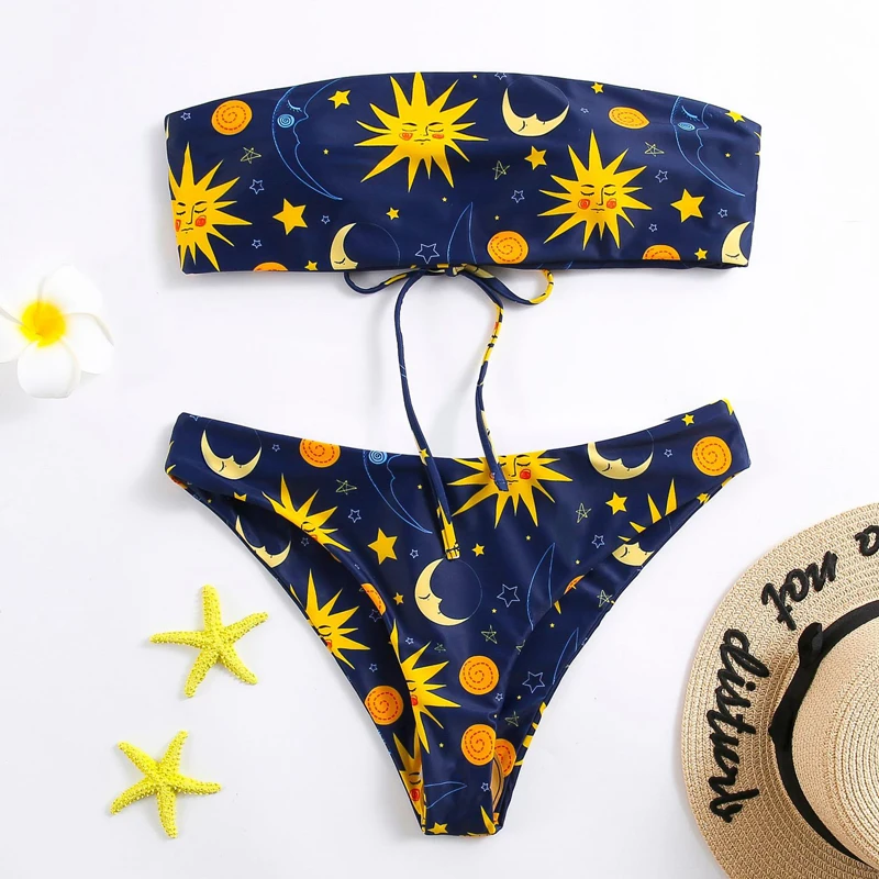 Женский купальник бандо с принтом в виде фруктов пуш ап высокой талией