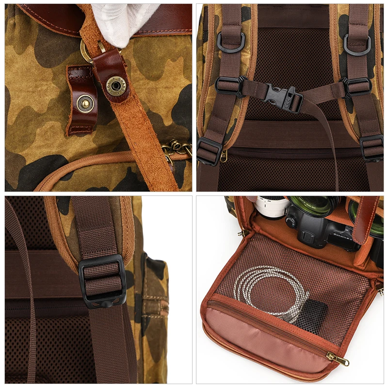 oil waxed canvas waterproof photography bag large wear resistant camouflage camera backpack men for nikoncanon sonyfujifilm free global shipping