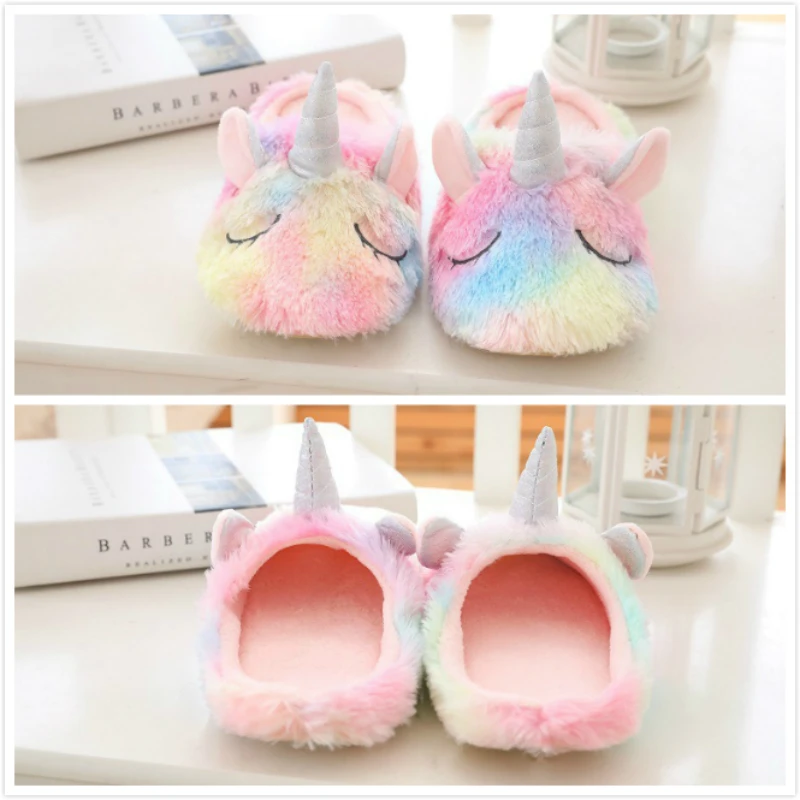 

Unicorn Slipper Multicolor Cortoon Rainbow Cozy Home Indoor Warm Cartoon Plush Slippers Women Animal House Shoes
