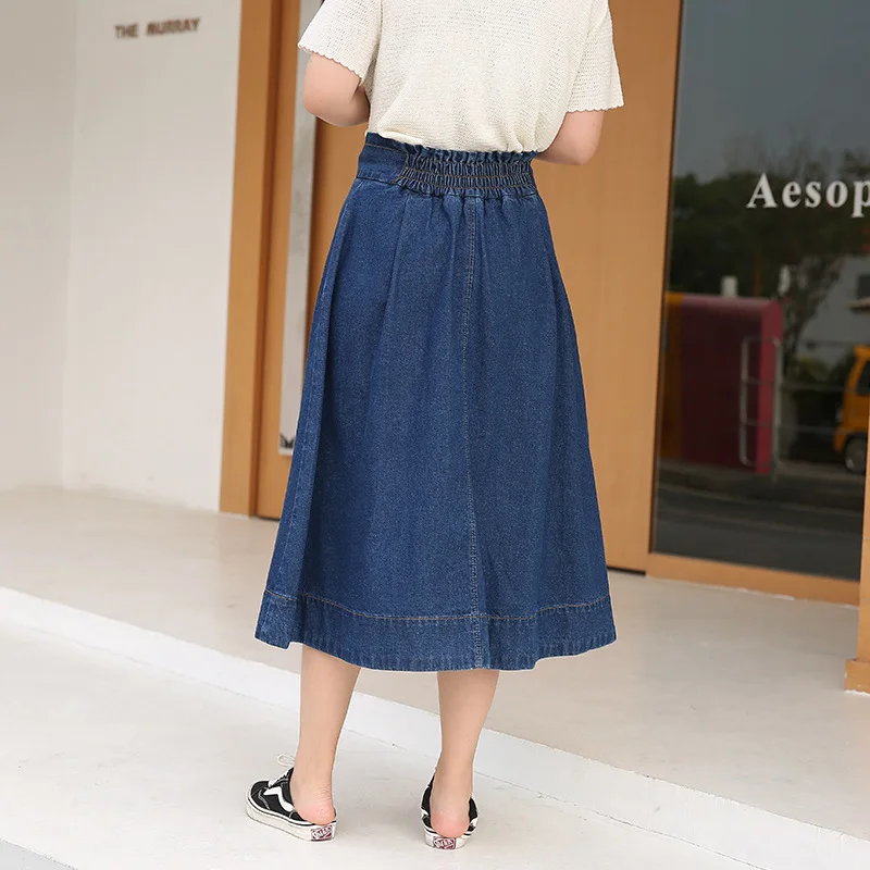 Юбка женская джинсовая трапециевидная с завышенной талией повседневная юбка до