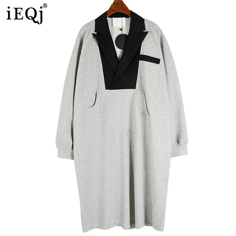 

IEQJ Women White Casual Loose Straight Long Dress With Design New Notched Loose Fit Fashion Tide Spring Autumn 2021 3F1866